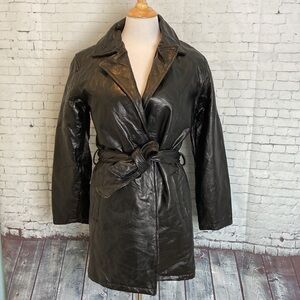 GIOVANNI NAVARRE LEATHER COMPANY NWT Trench Coat Italian Stone Patchwork Matrix